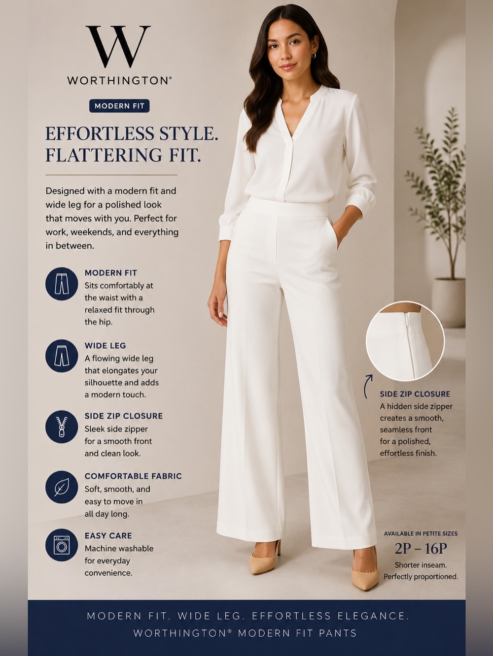 Worthington White Wide Leg Modern-Fit Pants